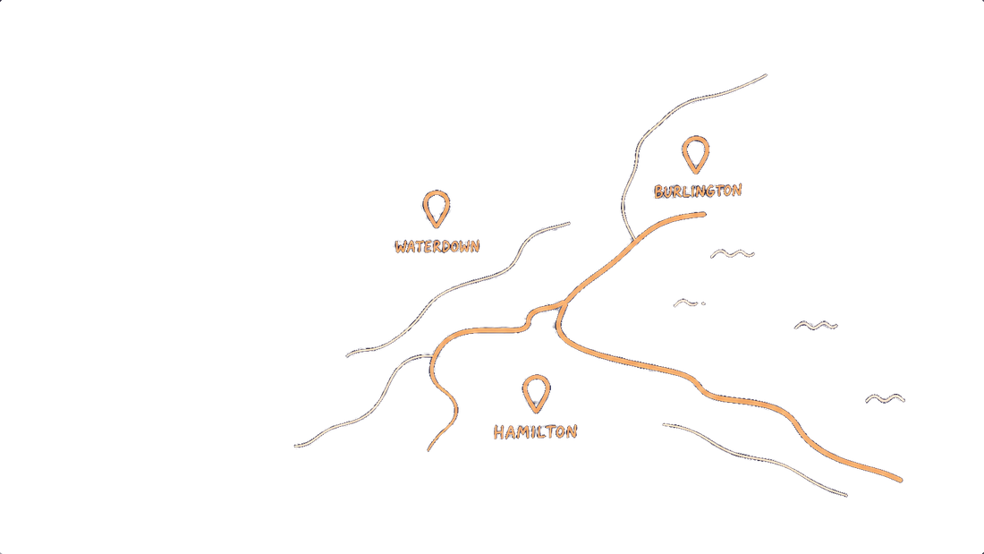Map of our service areas: Hamilton, Waterdown and Burlington
